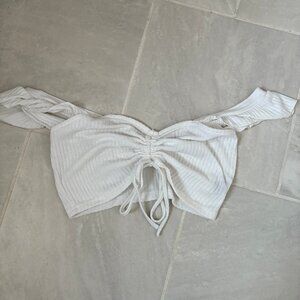 off-the-shoulder white crop top - tie front